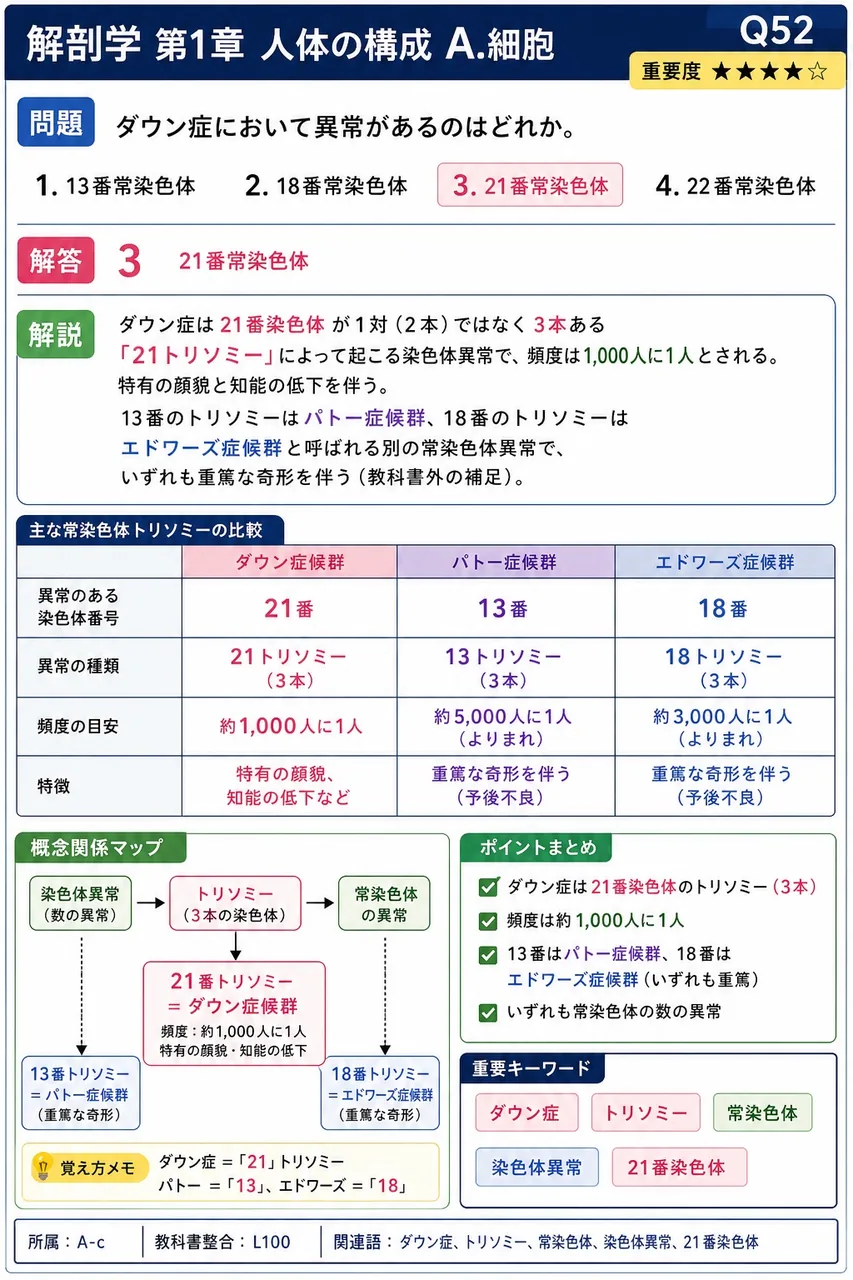 ダウン症において異常があるのはどれか。 解説図