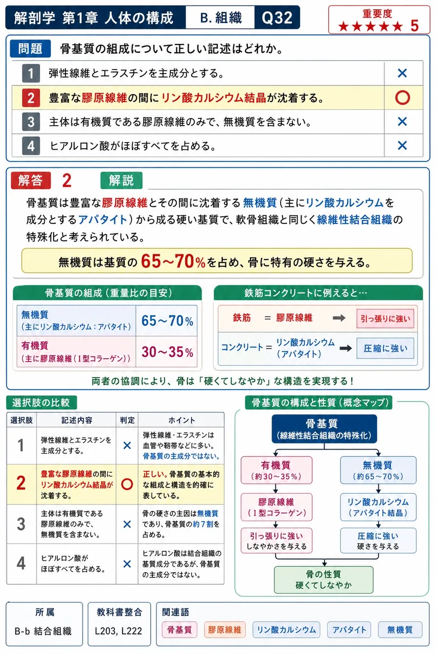 骨基質の組成について正しい記述はどれか。 解説図