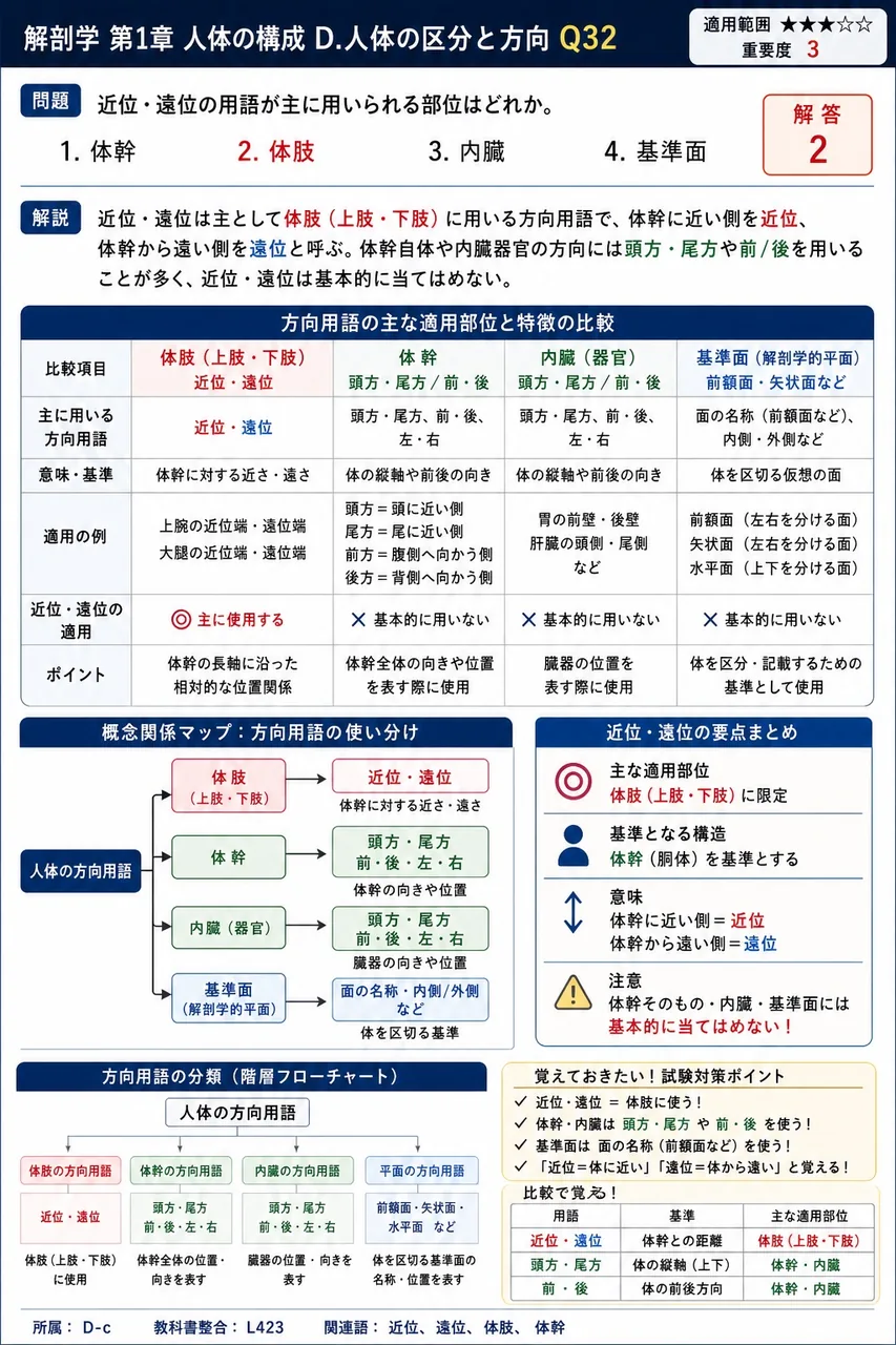 近位・遠位の用語が主に用いられる部位はどれか。 解説図