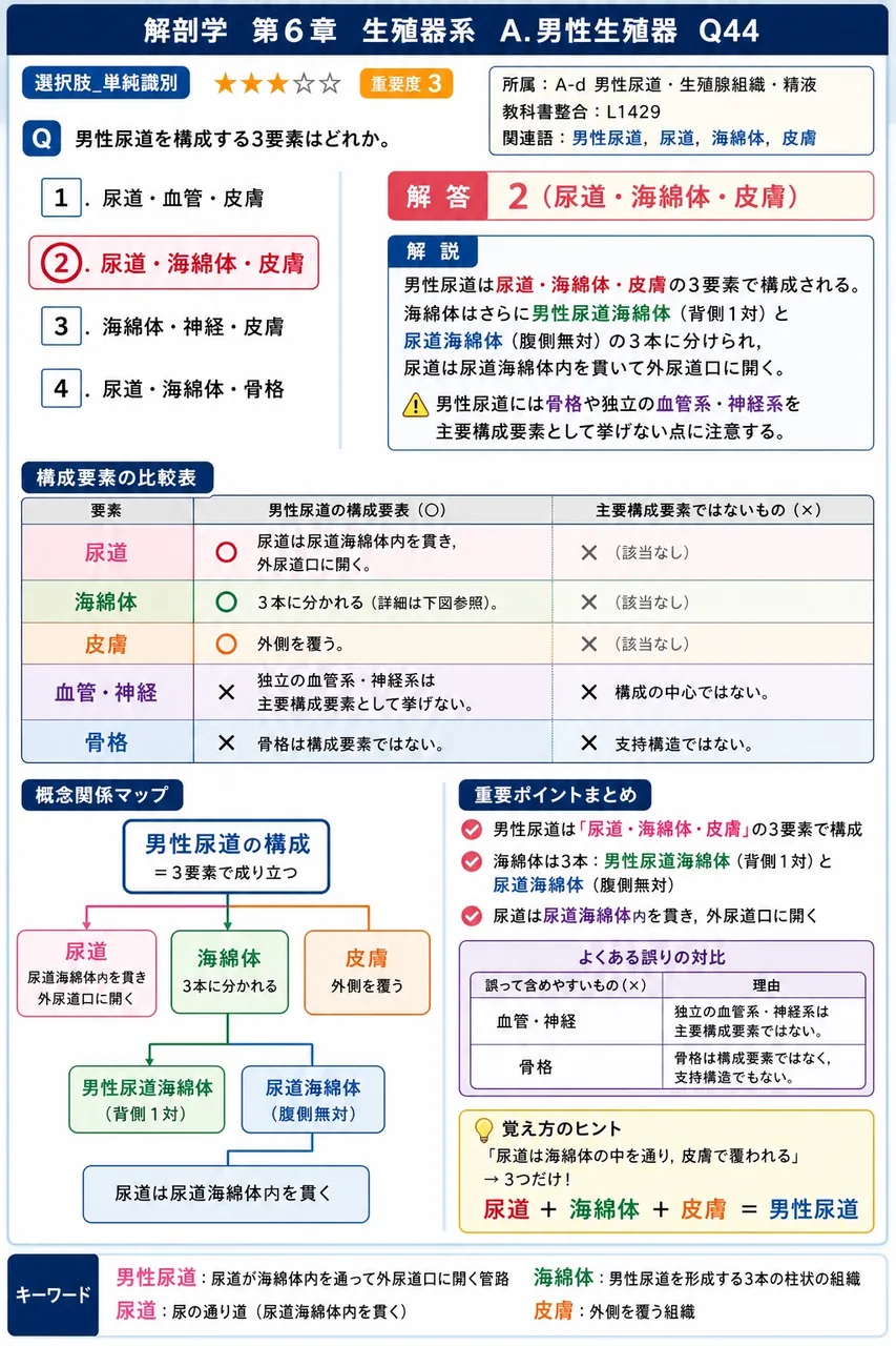 陰茎を構成する3要素はどれか。 解説図