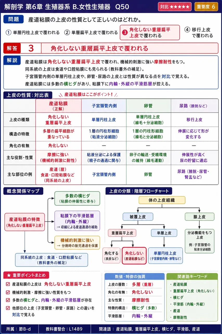 膣粘膜の上皮の性質として正しいのはどれか。 解説図