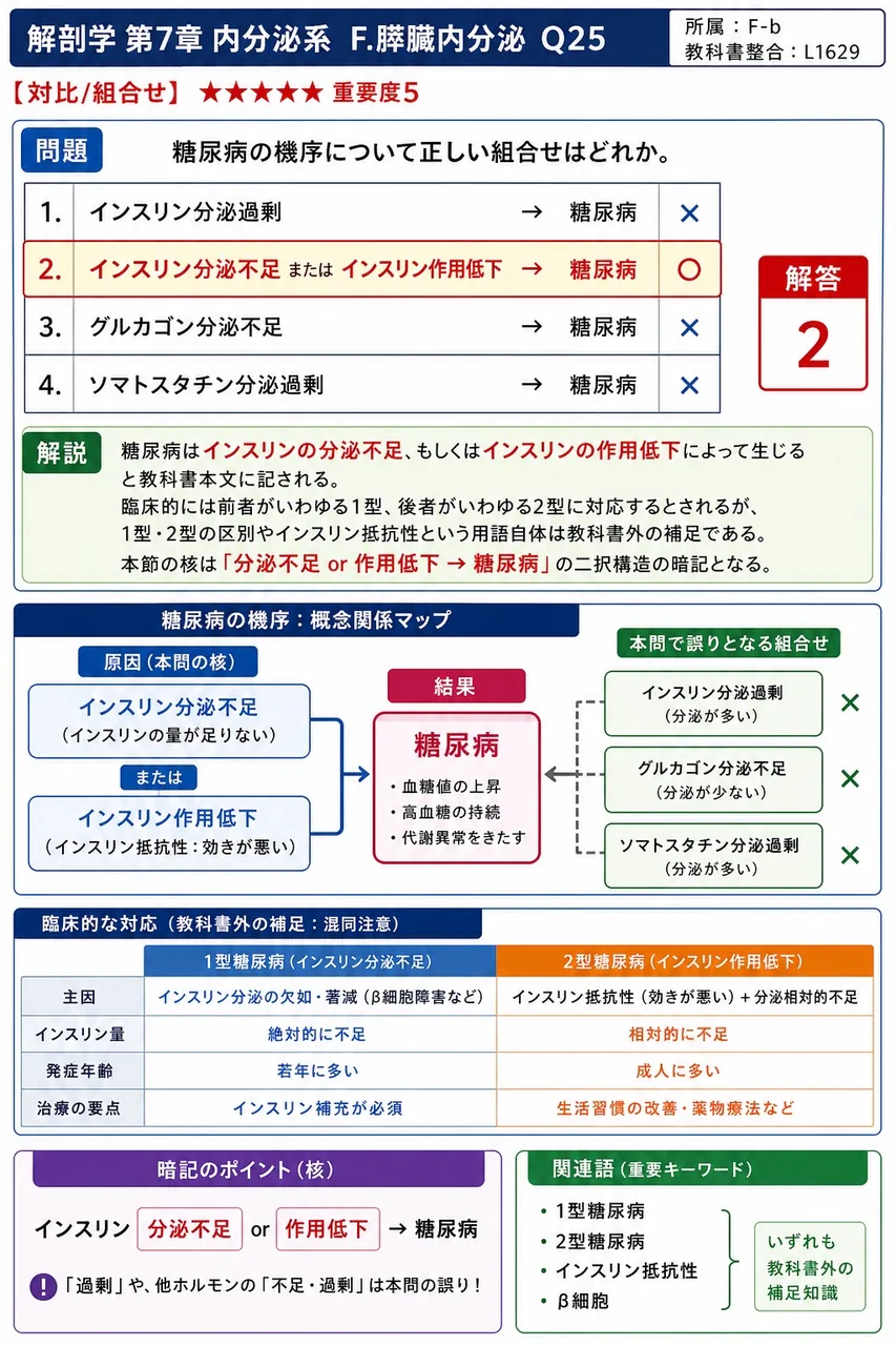 糖尿病の機序について正しい組合せはどれか。 解説図