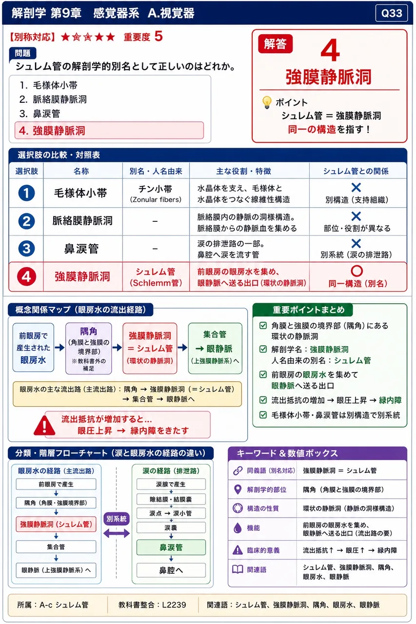 シュレム管の解剖学的別名として正しいのはどれか。 解説図