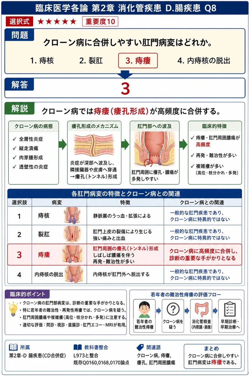 クローン病に合併しやすい肛門病変はどれか。 解説図