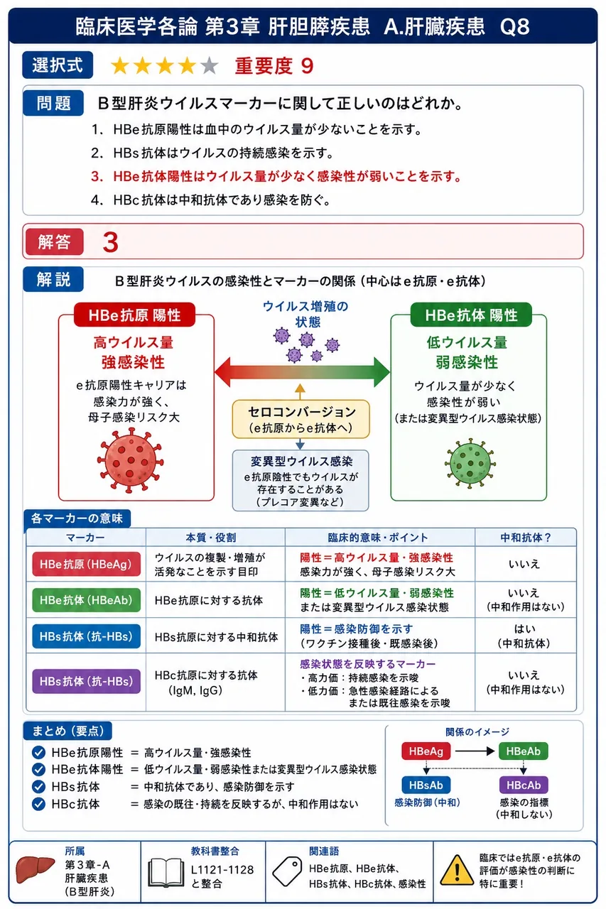 B型肝炎ウイルスマーカーに関して正しいのはどれか。 解説図