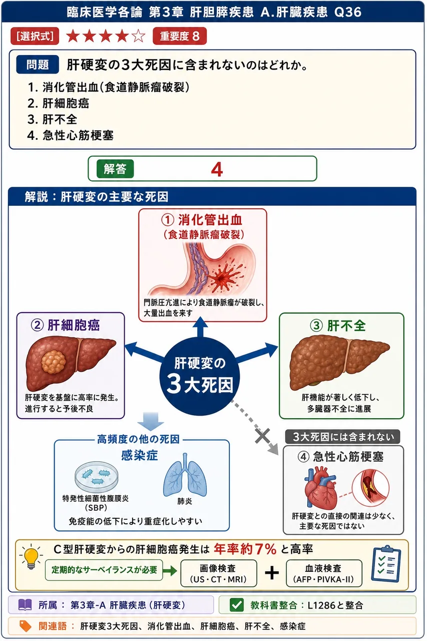肝硬変の3大死因に含まれないのはどれか。 解説図