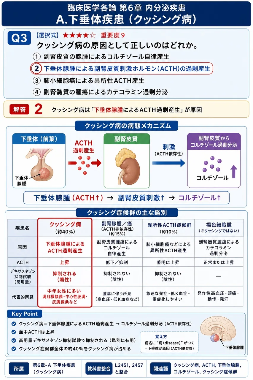 クッシング病の原因として正しいのはどれか。 解説図