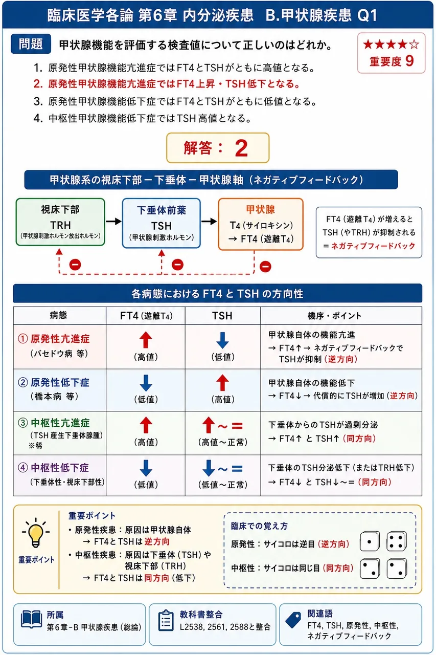甲状腺機能を評価する検査値について正しいのはどれか。 解説図