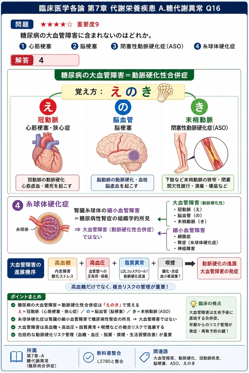 糖尿病の大血管障害に含まれないのはどれか。 解説図
