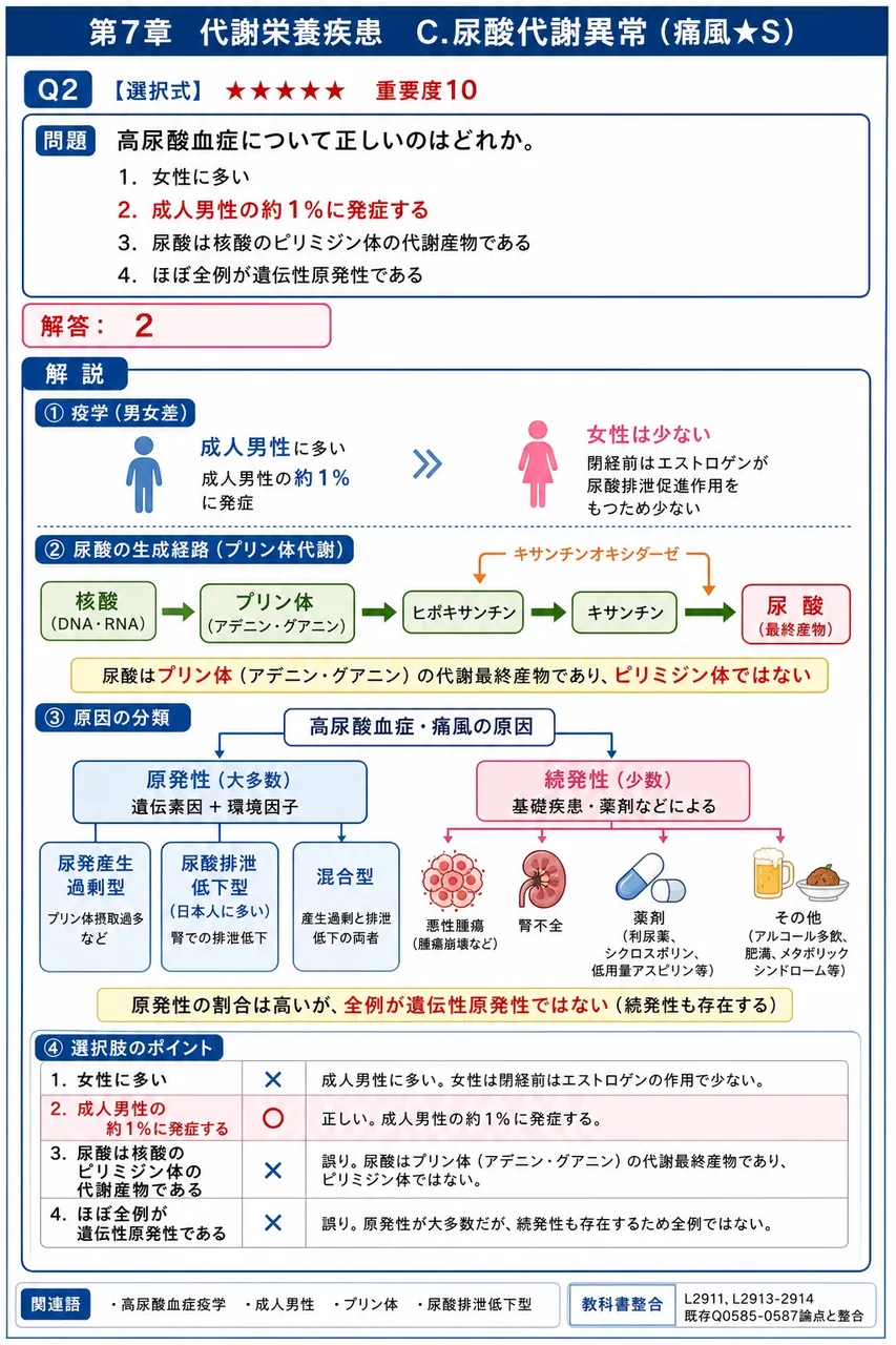 高尿酸血症について正しいのはどれか。 解説図