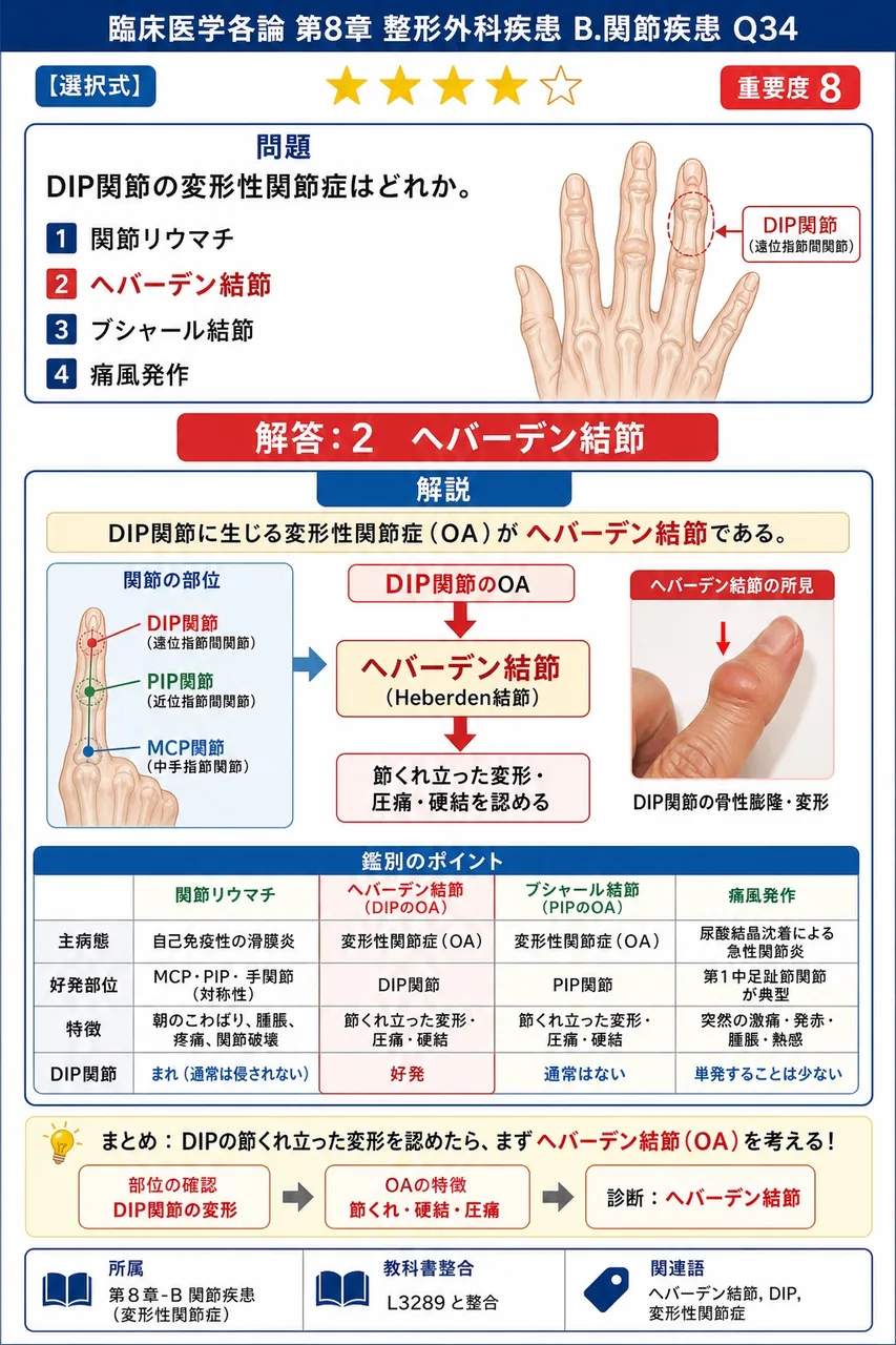 DIP関節の変形性関節症はどれか。 解説図