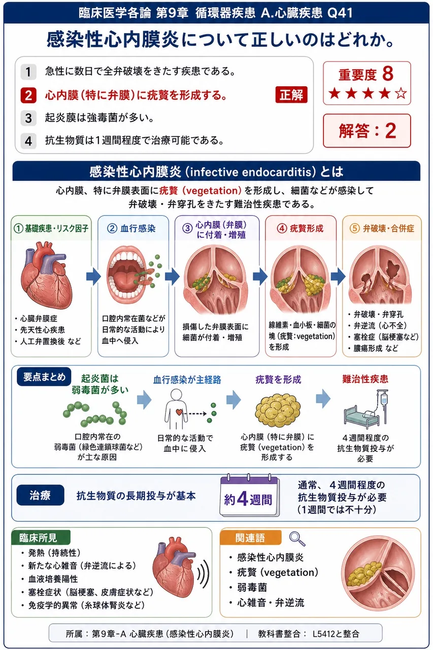 感染性心内膜炎について正しいのはどれか。 解説図