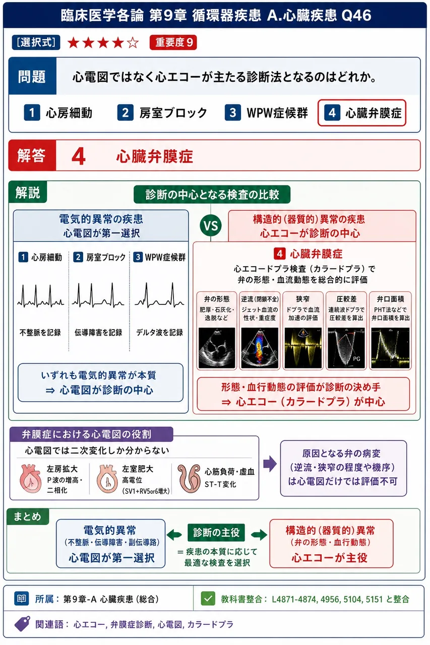 心電図ではなく心エコーが主たる診断法となるのはどれか。 解説図