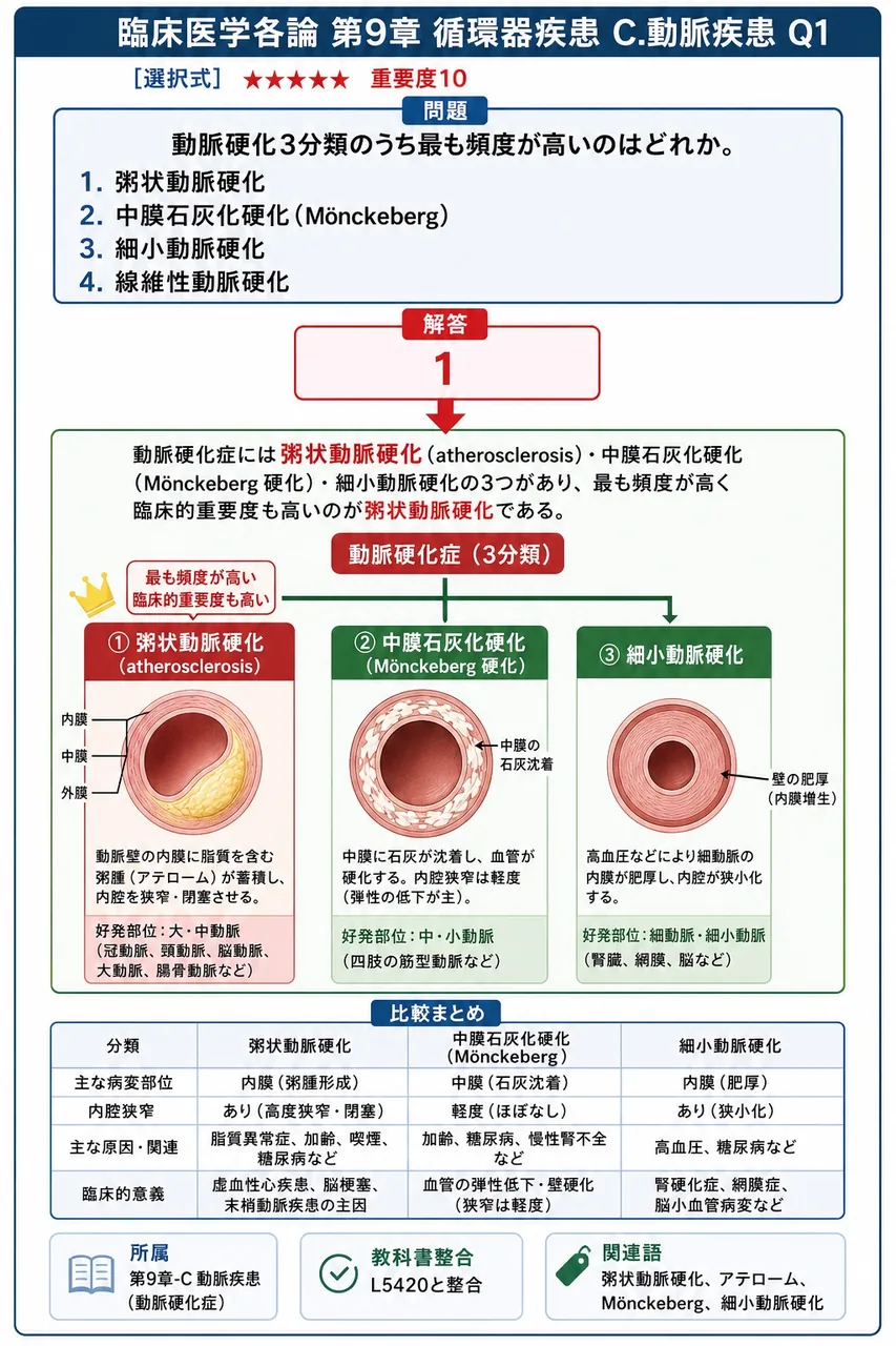 動脈硬化3分類のうち最も頻度が高いのはどれか。 解説図