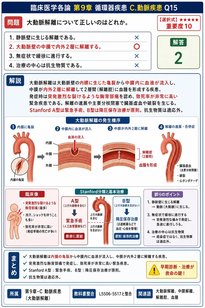 大動脈解離について正しいのはどれか。 解説図