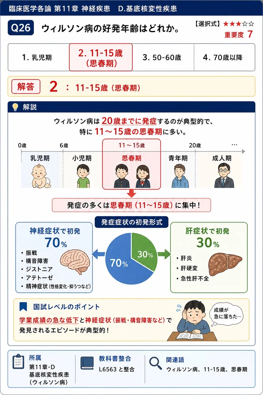 ウィルソン病の好発年齢はどれか。 解説図