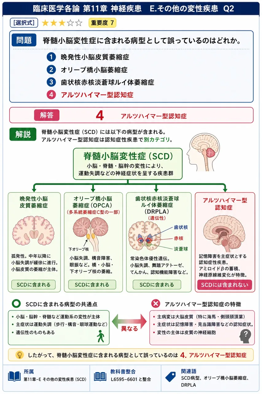 脊髄小脳変性症に含まれる病型として誤っているのはどれか。 解説図