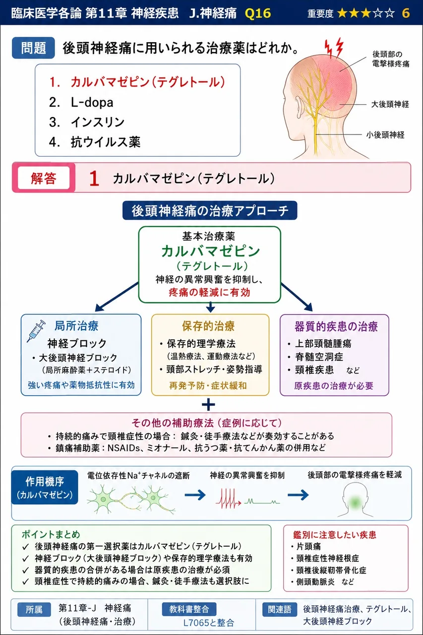 後頭神経痛に用いられる治療薬はどれか。 解説図