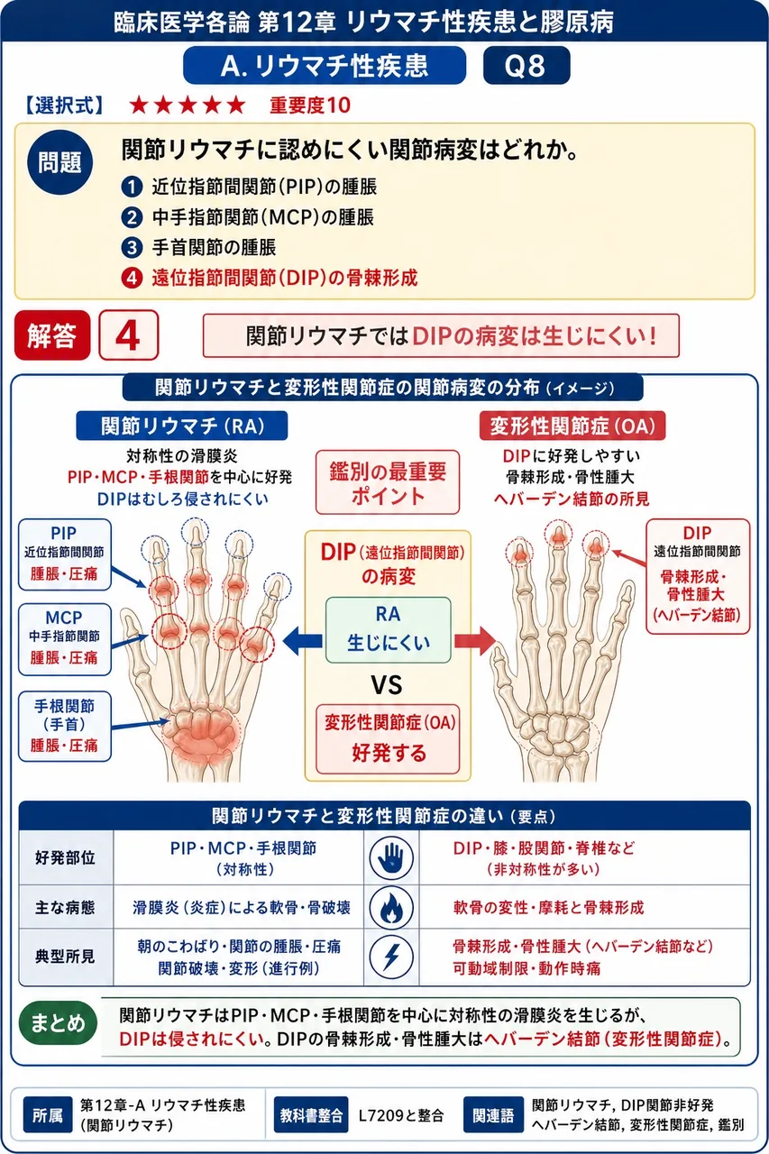 関節リウマチに認めにくい関節病変はどれか。 解説図