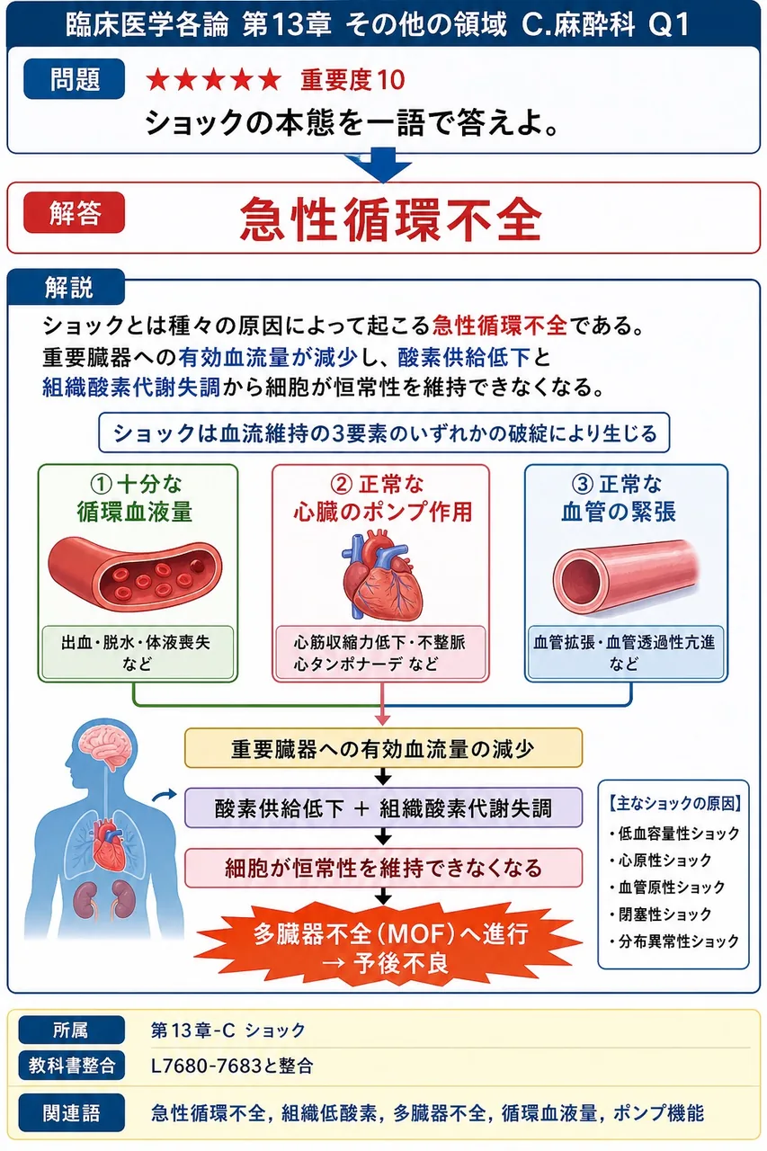 ショックの本態を一語で答えよ。 解説図