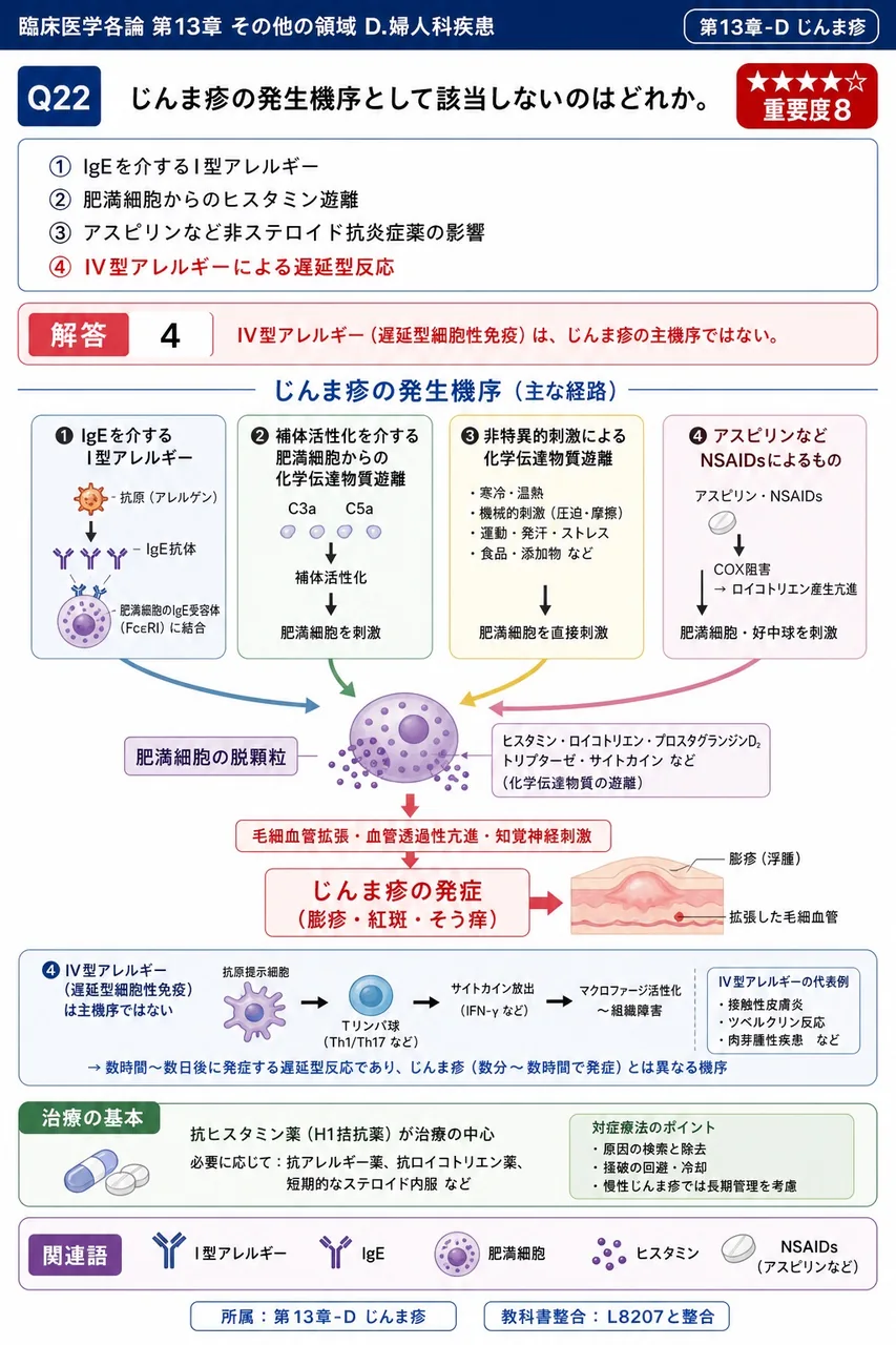 じんま疹の発生機序として該当しないのはどれか。 解説図