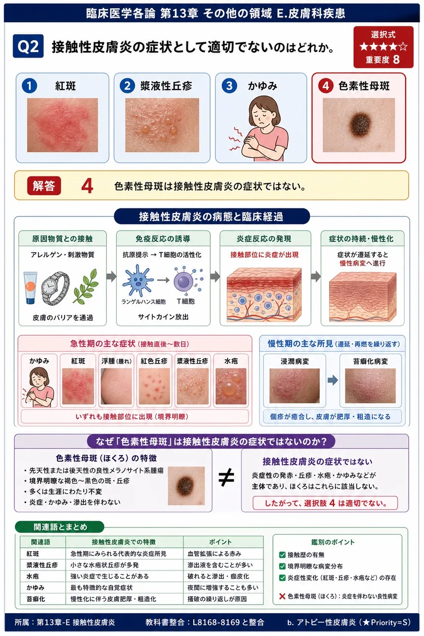 接触性皮膚炎の症状として適切でないのはどれか。 解説図