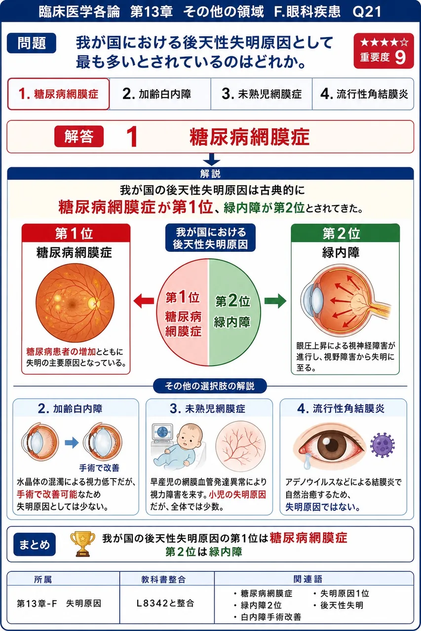 我が国における後天性失明原因として最も多いとされているのはどれか。 解説図