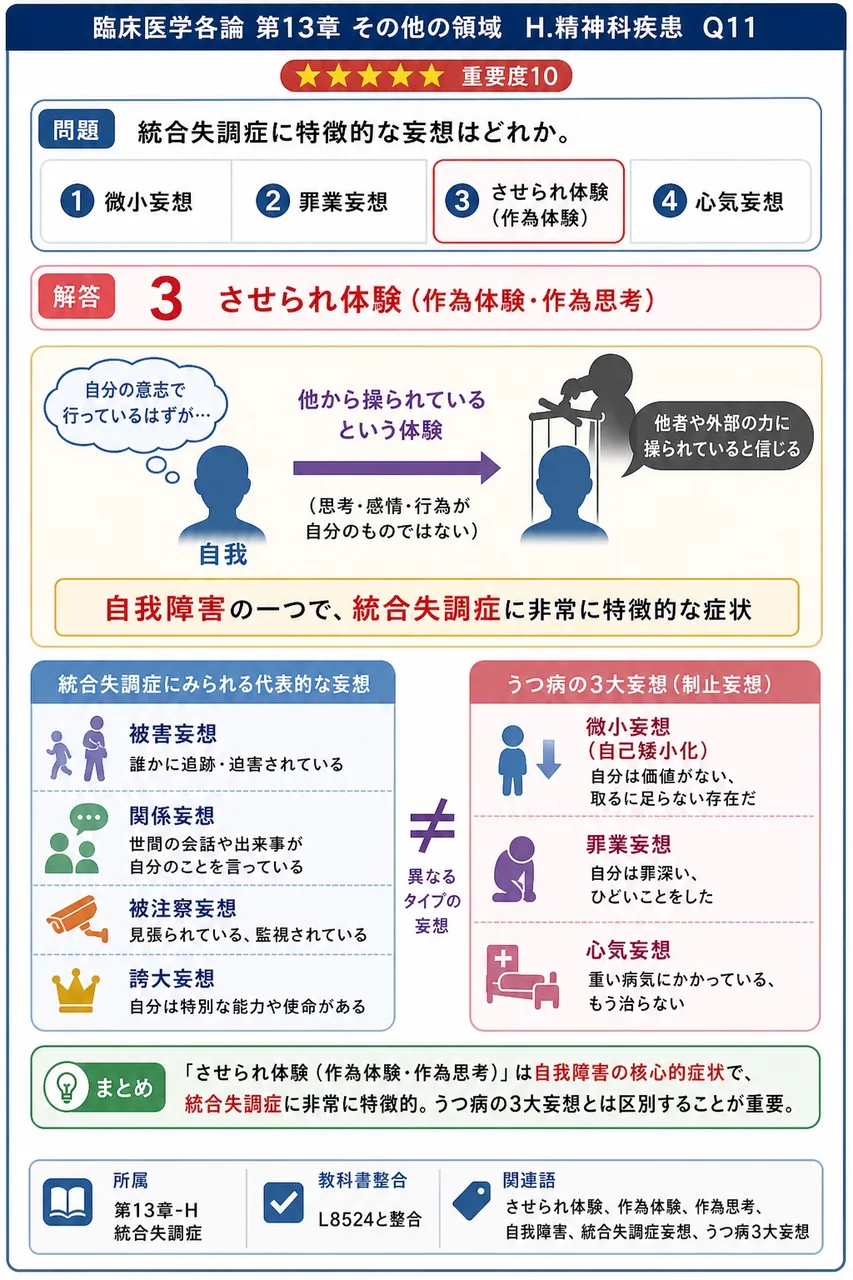 統合失調症に特徴的な妄想はどれか。 解説図
