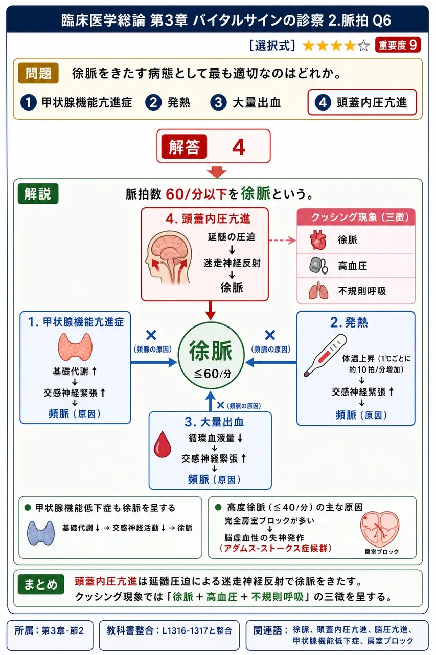 徐脈をきたす病態として最も適切なのはどれか。 解説図