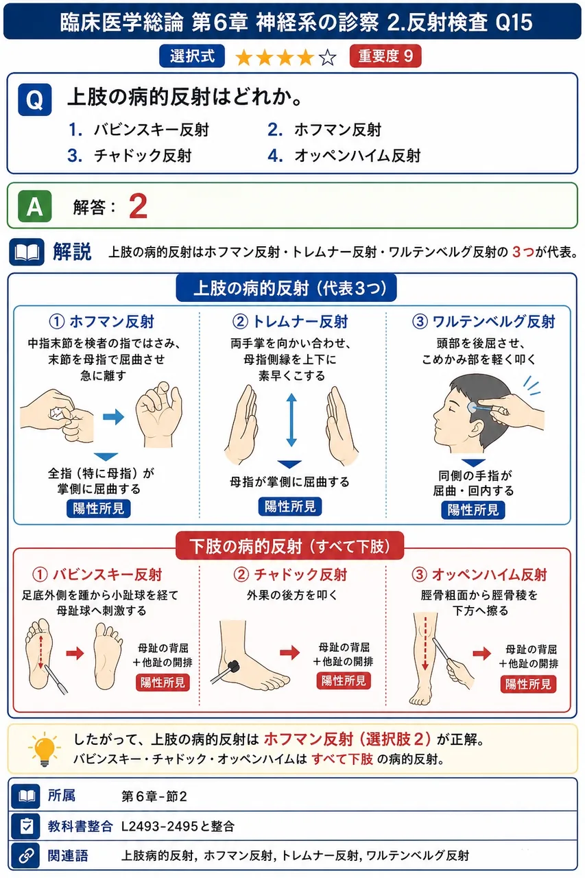 上肢の病的反射はどれか。 解説図