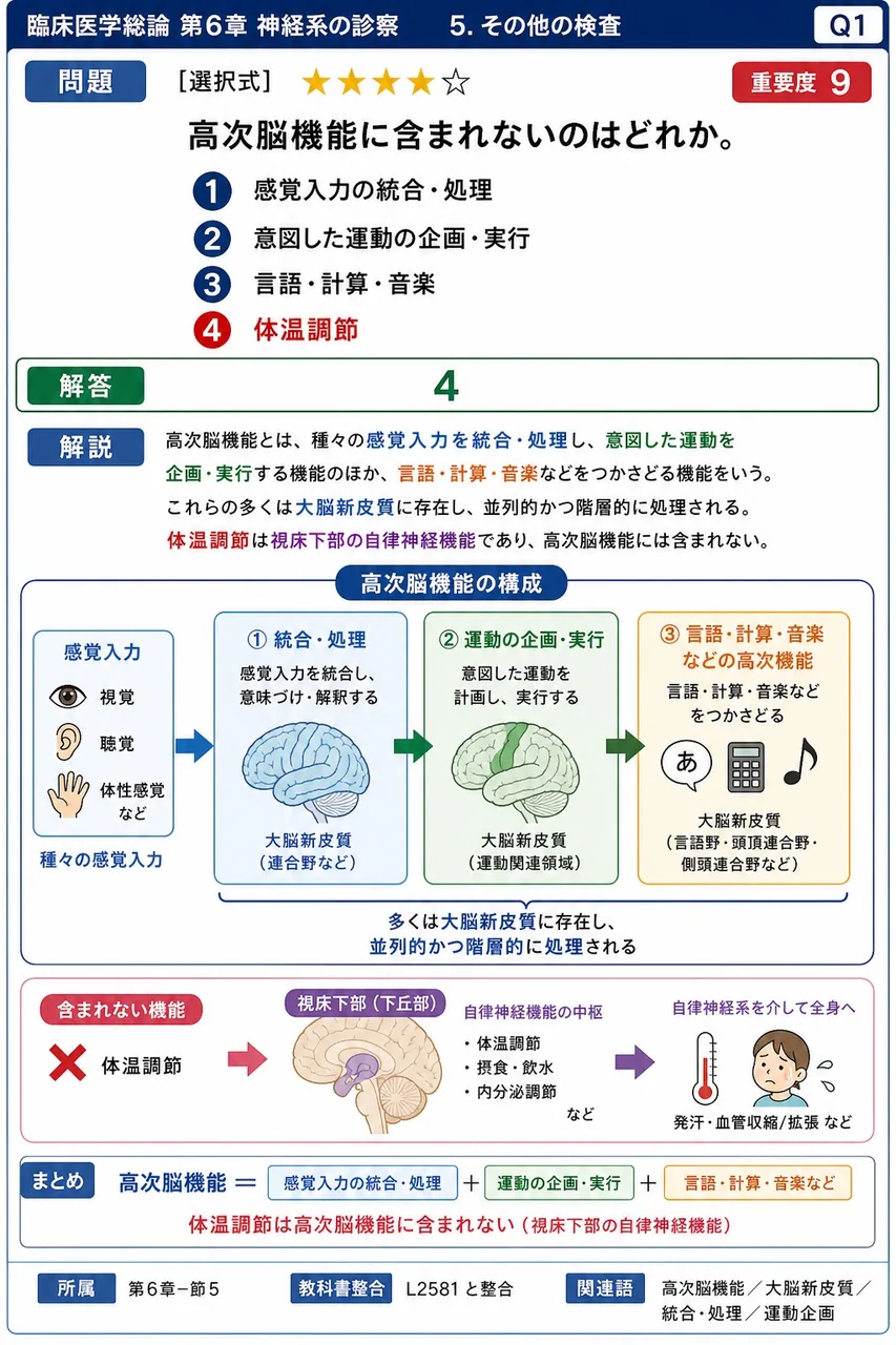 高次脳機能に含まれないのはどれか。 解説図