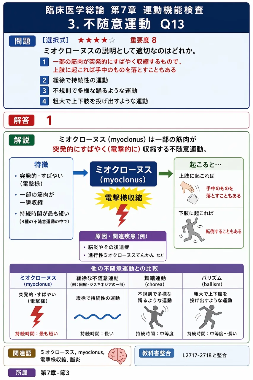 ミオクローヌスの説明として適切なのはどれか。 解説図