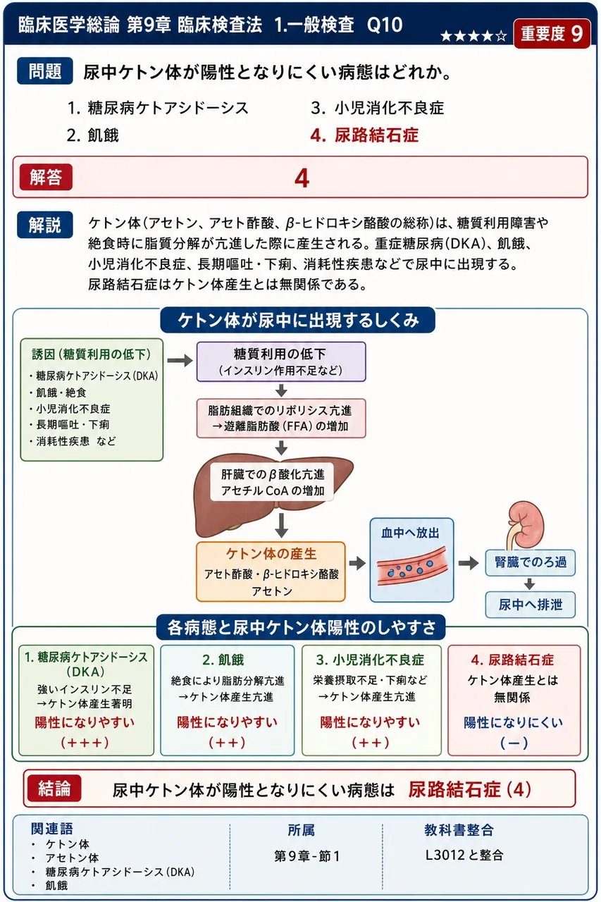 尿中ケトン体が陽性となりにくい病態はどれか。 解説図
