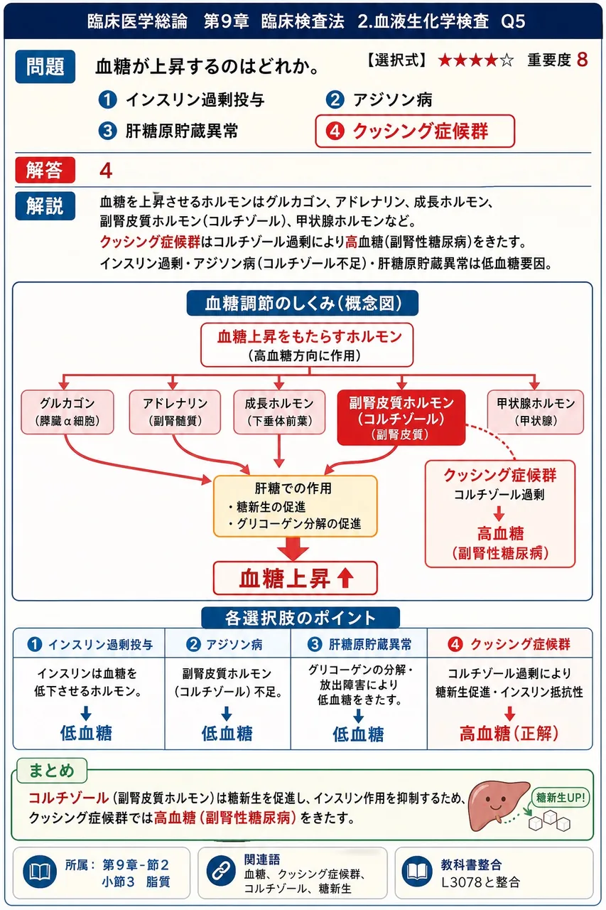 血糖が上昇するのはどれか。 解説図