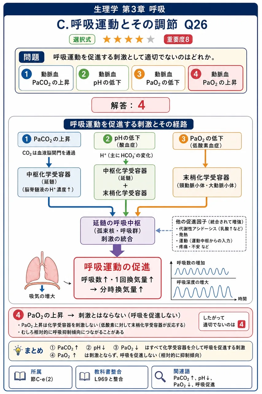 呼吸運動を促進する刺激として適切でないのはどれか。 解説図