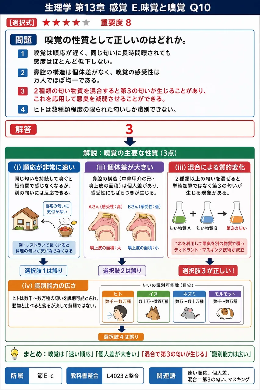 嗅覚の性質として正しいのはどれか。 解説図