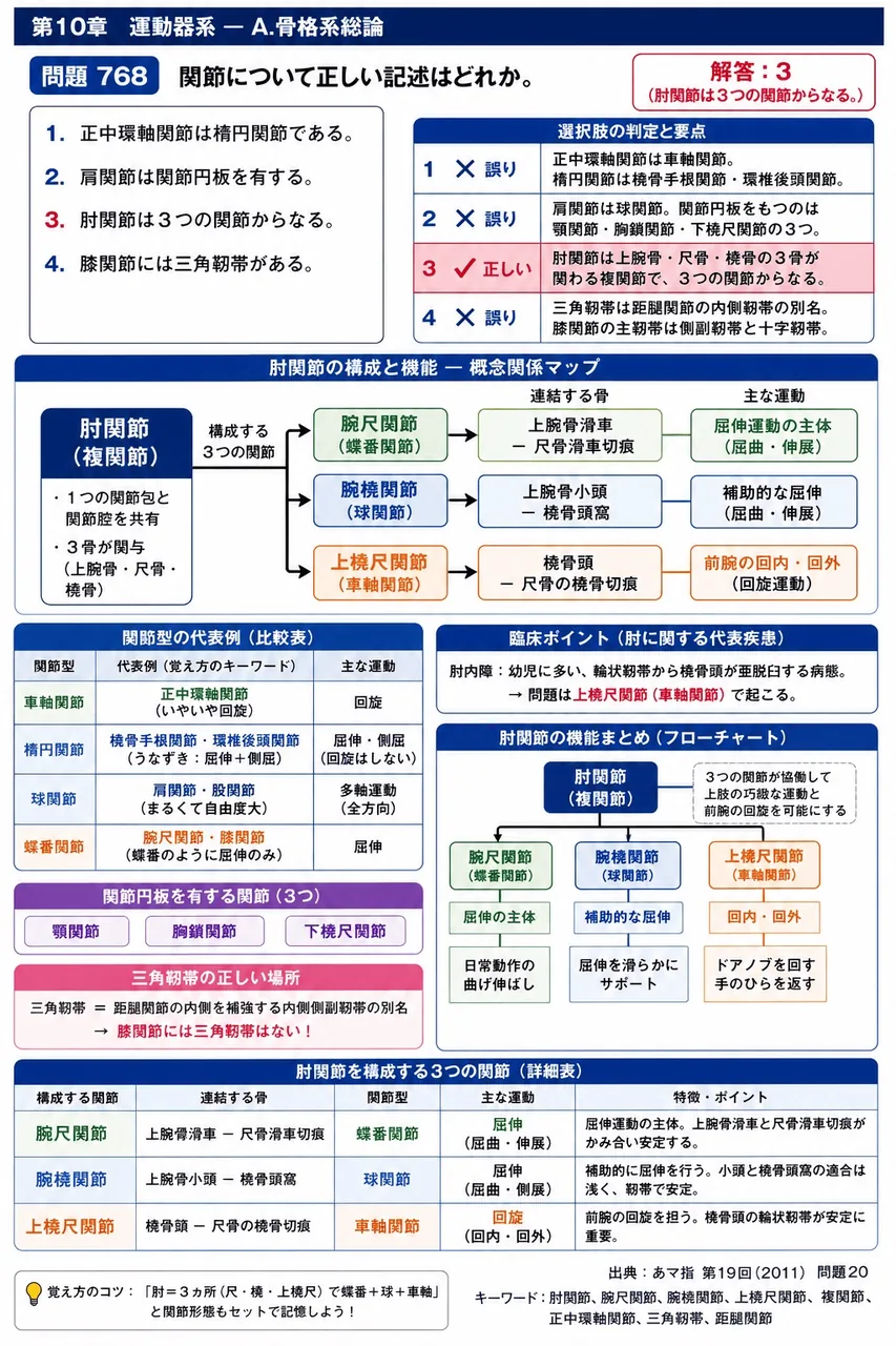 あマ指 第19回(2011) 問題20｜関節について正しい記述はどれか。 解説図