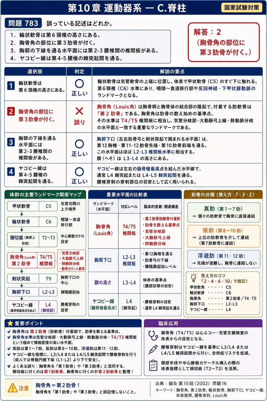 鍼灸 第10回(2002) 問題16｜誤っている記述はどれか。 解説図
