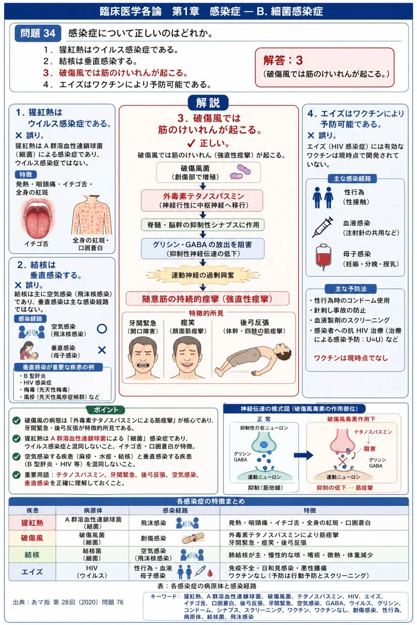 あマ指 第28回(2020) 問題76｜感染症について正しいのはどれか。 解説図