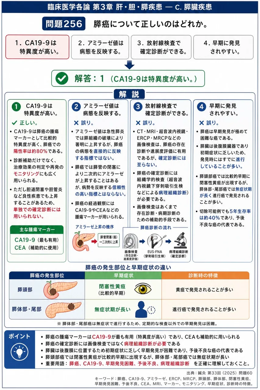 鍼灸 第33回(2025) 問題60｜膵癌について正しいのはどれか。 解説図