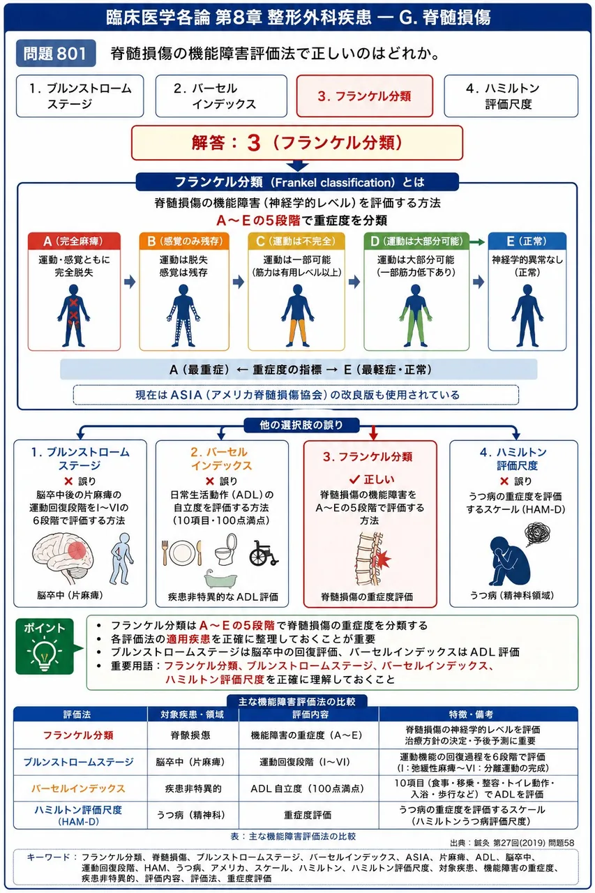 鍼灸 第27回(2019) 問題58｜脊髄損傷の機能障害評価法で正しいのはどれか。 解説図