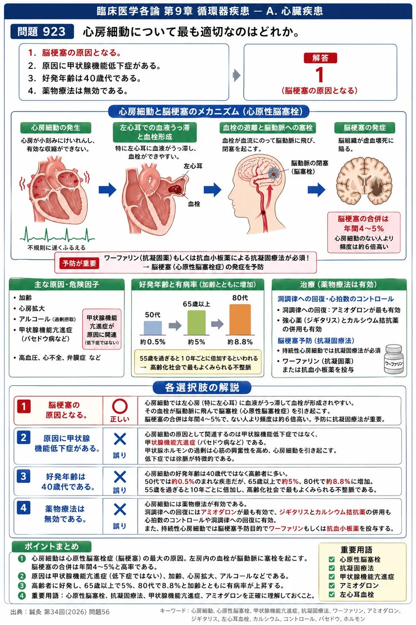 鍼灸 第34回(2026) 問題56｜心房細動について最も適切なのはどれか。 解説図