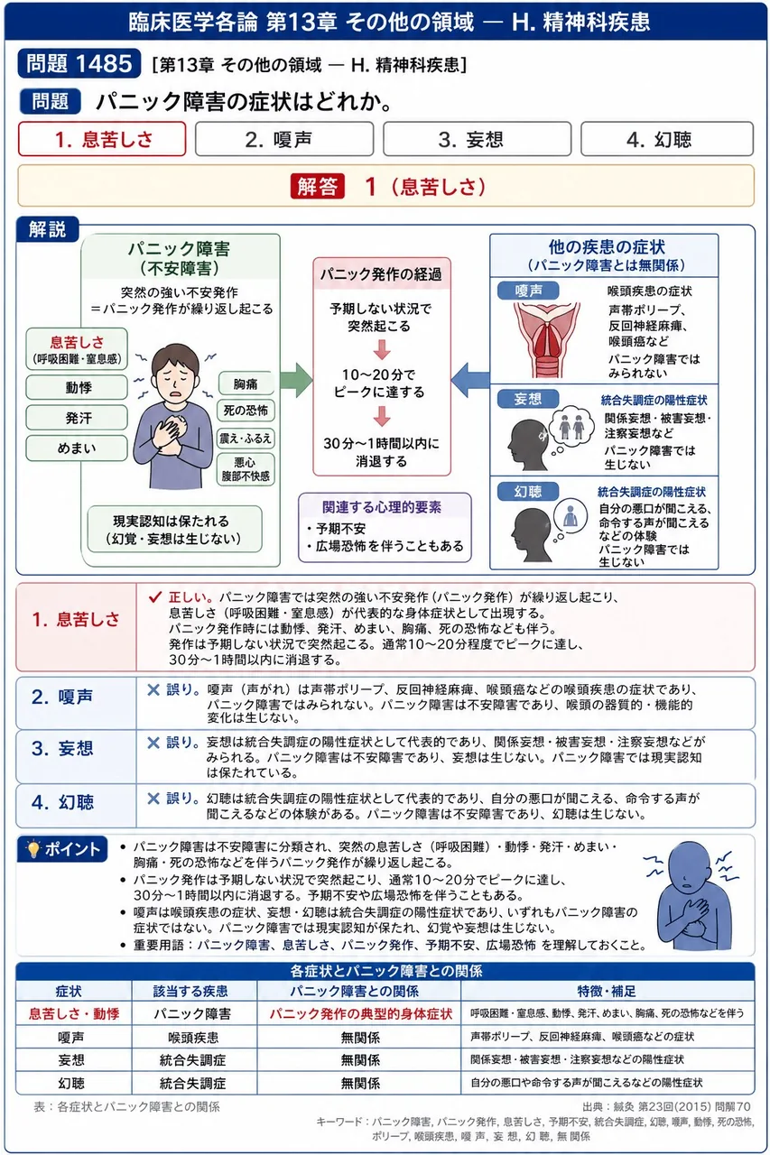 鍼灸 第23回(2015) 問題70｜パニック障害の症状はどれか。 解説図